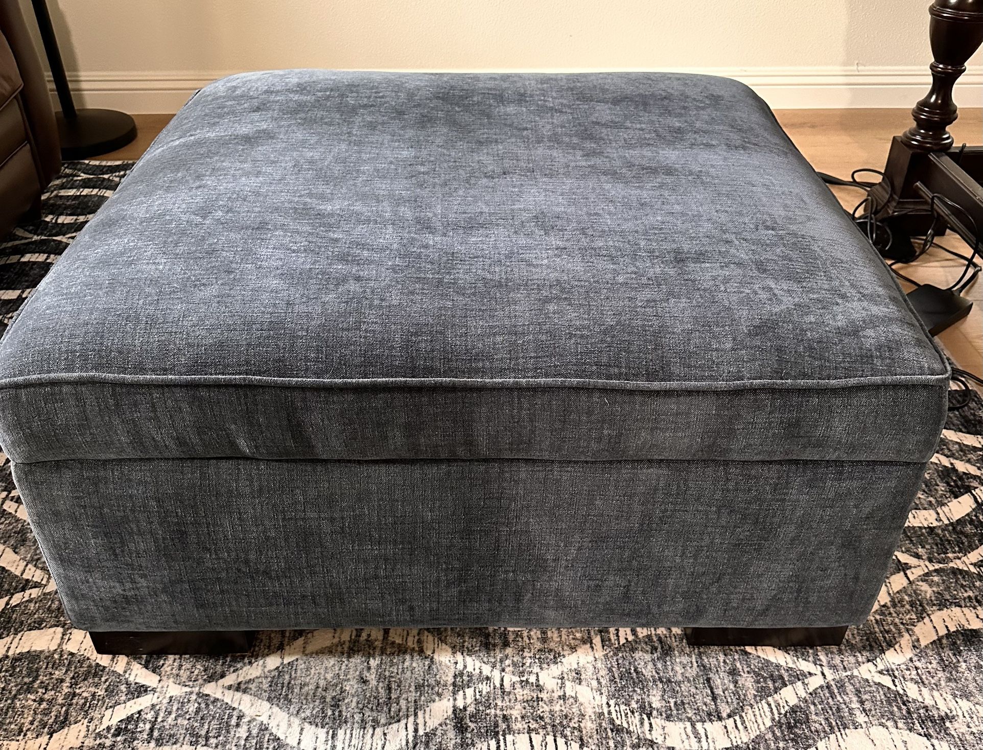 Grey BlueTone Chenille Square Ottoman