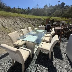 Modern Glass Dining Table Set 4’ x 8’ – Seats 8 – $700