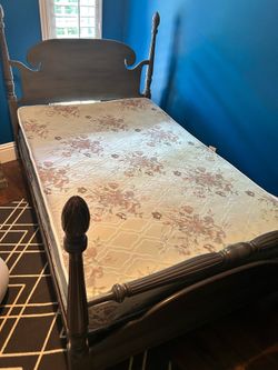 Vintage 3/4 bed frame, mattress, box spring