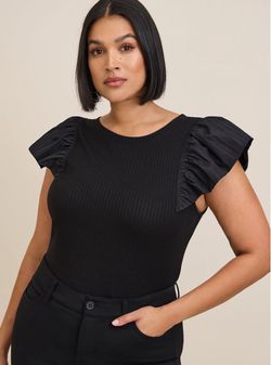 TORRID Black Ribbed Top with Ruffle Sleeves