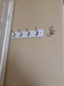 4-Hook Satin Nickel Coat Rail + Chrome Robe Hook, Used Good