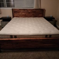 Solid Wood California King Bed Frame & Mattress