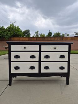 ✨ Elegant Ivory & Black Vintage Dresser ✨