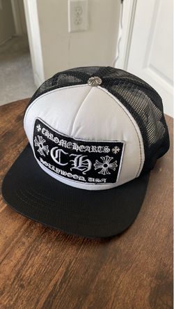 Black and white chrome hearts trucker.