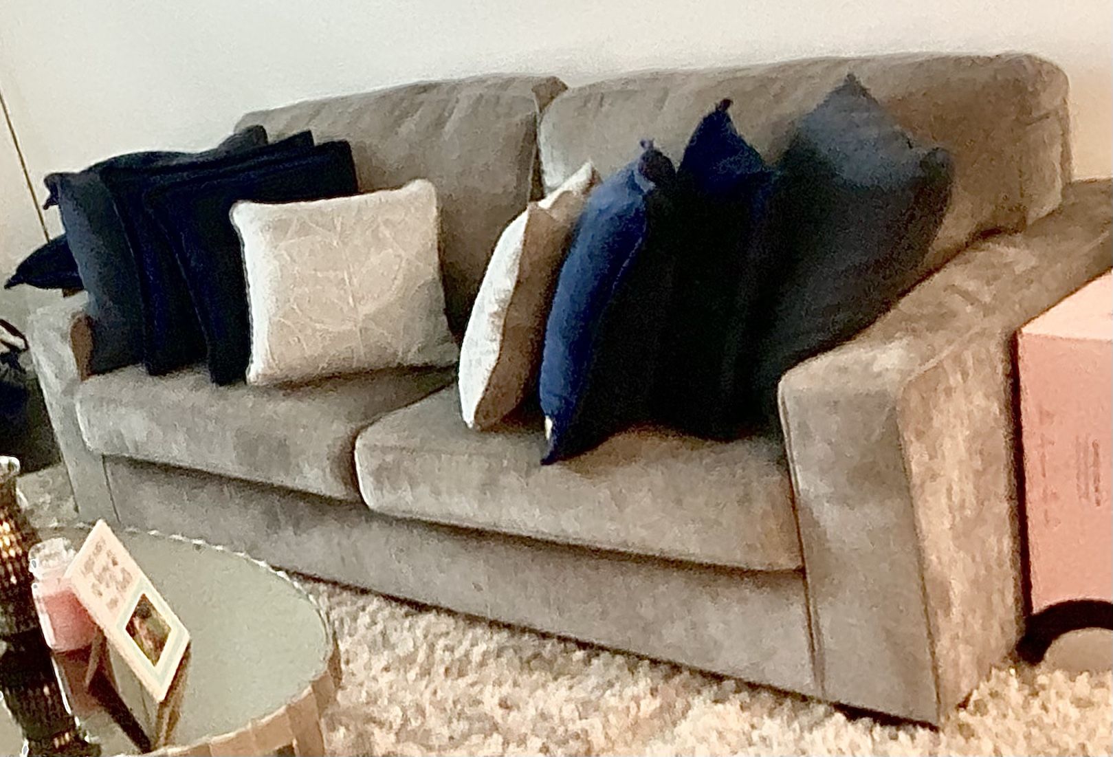 Gray Fabric couch With 2 Side Decorative Pillows
