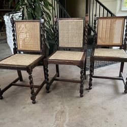Set Of 4 Beautiful Wood And Cane Chairs
