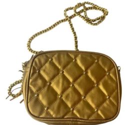 La Covina Gold Metallic Quilted Leather Shoulder Bag Chain Strap