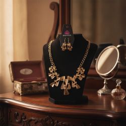 The Sands of Time gold tone necklace and matching earring set by Paparazzi