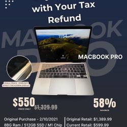 MacBook Pro - (2020) Apple M1 Chip / 8GB Ram / 512GB SSD