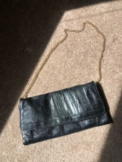 Vintage Black Leather Clutch / Small Purse 