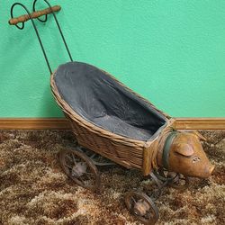 Unique Vintage Doll Carriage Stroller Whimsical Pig 