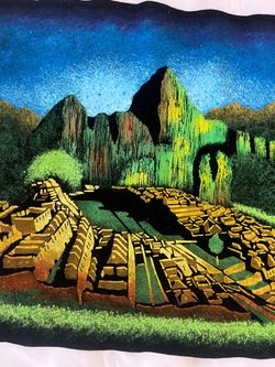 Hand-Painted Machu Picchu Peru Canvas Fabric Painting | Original Landscape Art
