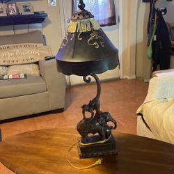 Maitland-Smith bronze monkey and elephant table lamp