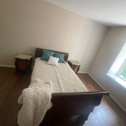 Twin/Full Bed Set With Mattress And Marble Top Night Stands