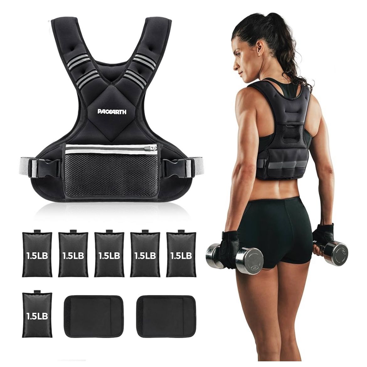 PACEARTH Adjustable Weight Vest 4-10lbs / 11-20lbs / 20-32lbs X-Shape Weighted Vest