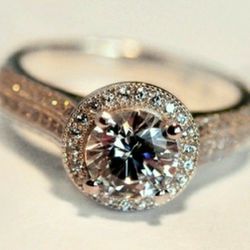 925 Sterling Silver Brilliant Cut Round Heart & Arrow Diamond Ring