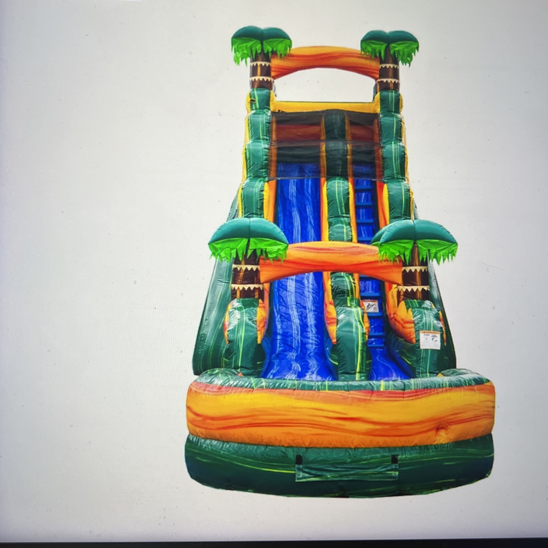 Cali Palma 15’x36’ Inflatable Water Slide With Detachable  Pool And Air Blower