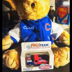 Chicago Cubs: New (2) items, Offical Cub Teddy Bear w/Jacket & (1989) Special Edition Truck,. Firm.