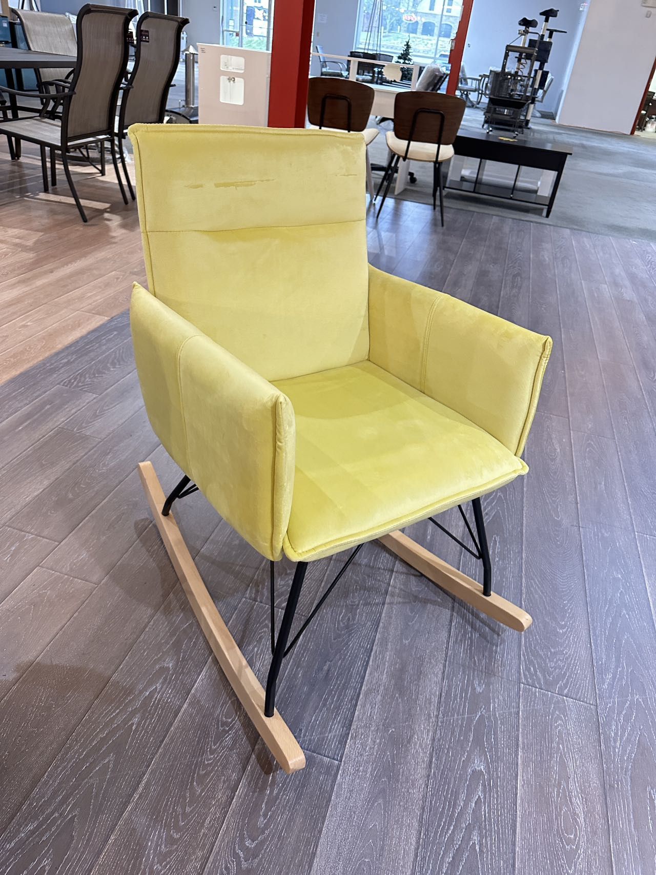 #FD022302 Morden Velvet Rocking Chair, Upholstered Accent Rocker Chair, Comfy Side Armchair for Living Room and Bedroom,Yellow