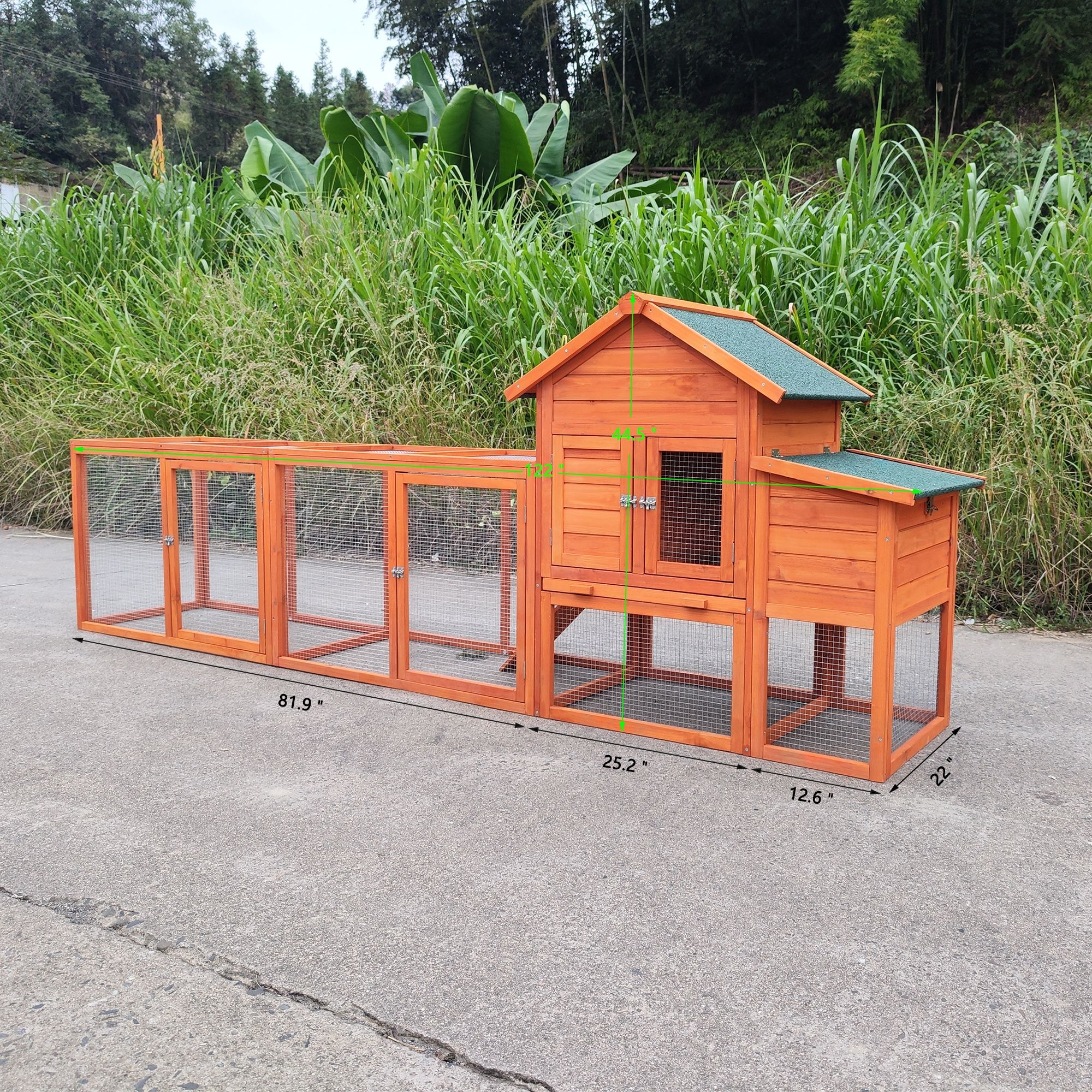 122"Large Wooden Chicken Coop,Outdoor Hen House with Nesting Box ,Wire Fence Poultry Cage