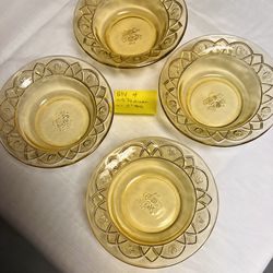 Federal Glass, Rosemary Pattern (aka “Dutch Rose”) Berry Bowls in Amber, defined as Depression Glass, made between 1(contact info removed), set of 4.