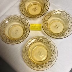 Federal Glass, Rosemary Pattern (aka “Dutch Rose”) Berry Bowls in Amber, defined as Depression Glass, made between 1(contact info removed), set of 4.