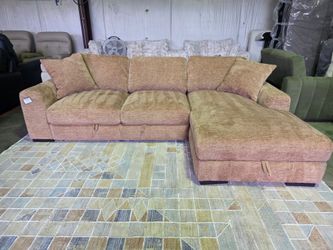Brand New Lifestyle 2pc Thyme Toffee Sleeper Sectional w Storage