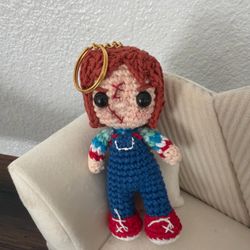 Handmade Crochet Chucky Doll Keychain