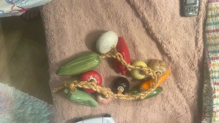 Vintage hand painted vegetable jute kitchen hanging decor