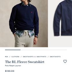 NWT Polo Ralph Lauren The RL Fleece Sweatshirt In Navy