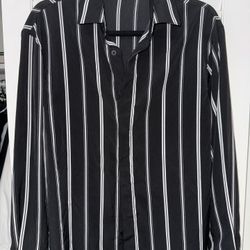 Black Button Up Striped Shirt From Korea 