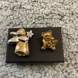 Vintage 2 Tone Angel Brooch With Rhinestone And Goldtone Bear Pin With Rhinestones,(by MIA)