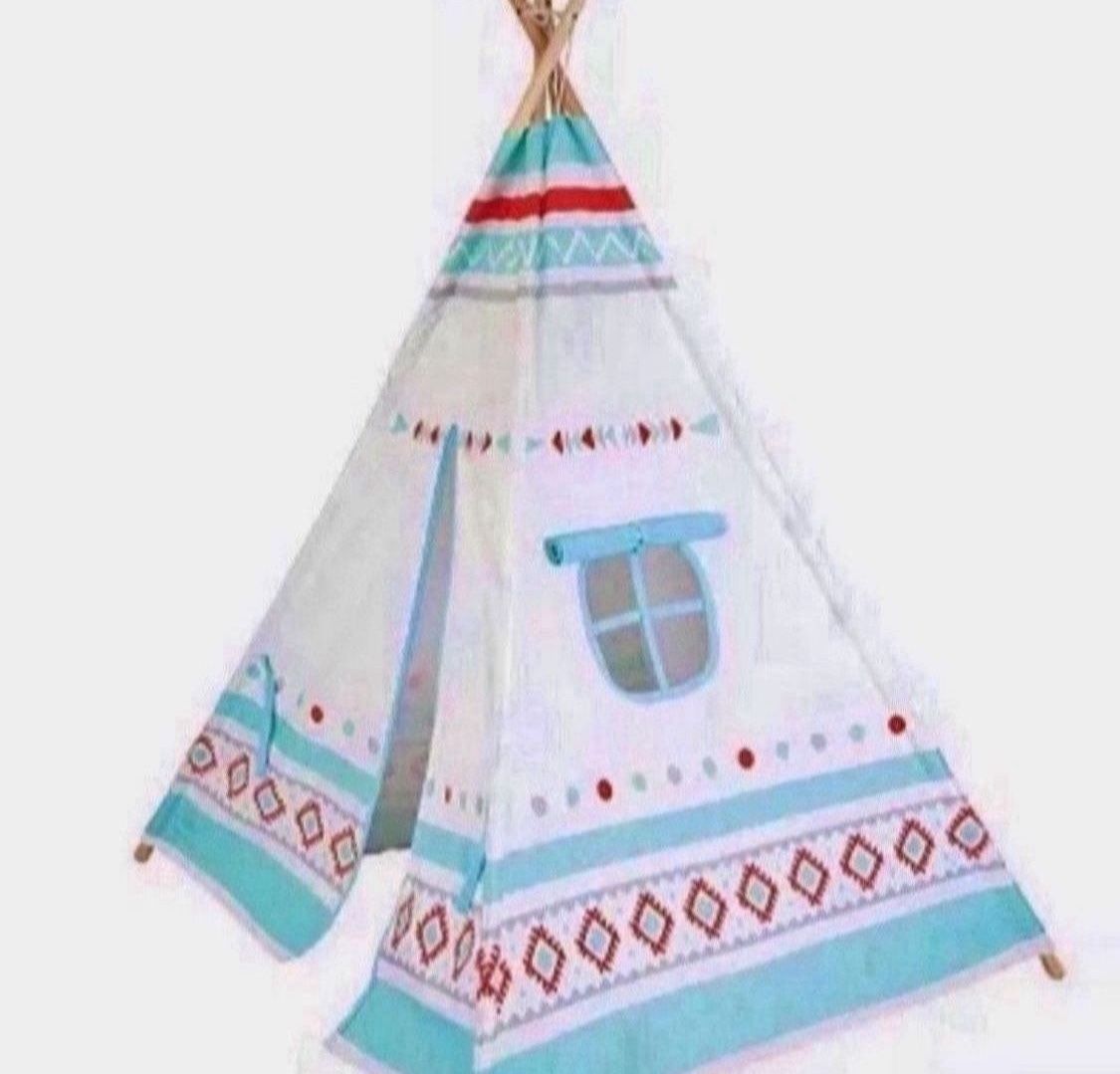 Tipi, tent, cotton material, Indian style wood Measurements: 88x14x18cm