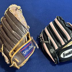 Vtg Baseball Spalding 10” Rt Hand Throw Youth Glove or Franklin Black Youth Glove 4807-8 1/2" 