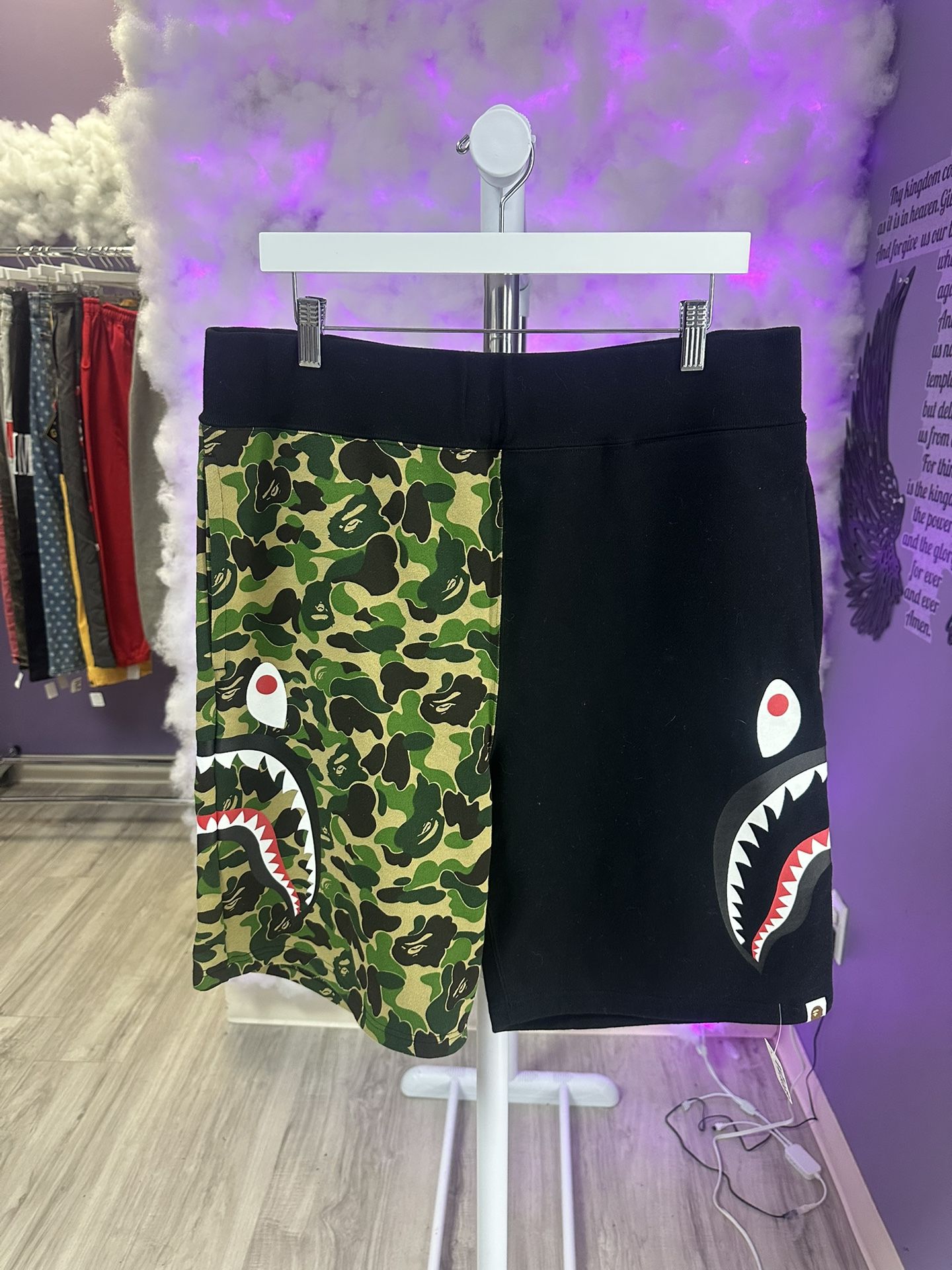 Bape Shorts Black Split Green Camo