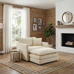 Fremont 41" 2 Piece Chenille Armchair Accent Chair with Ottoman and Toss Pillow