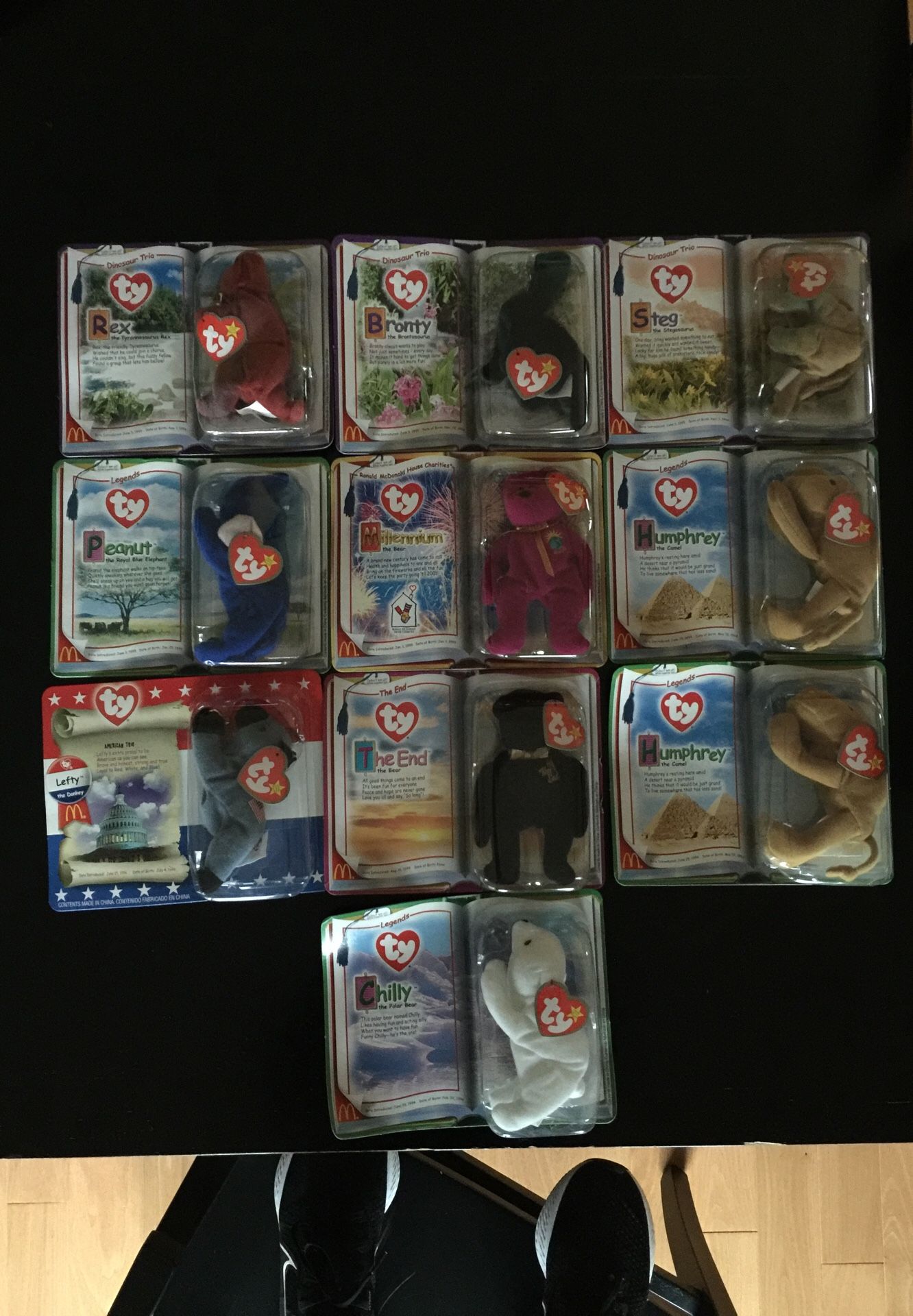 Brand New: Legends Beanie Babies: Rex, Bronty, Steg, Peanut, Millenium, (2) Humphrey’s, The End, Lefty and Chilly