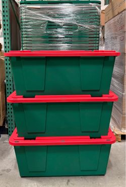 40 GALLON HEAVY DUTY TOUGH BOX STORAGE BIN – GREEN/RED – $13 EACH