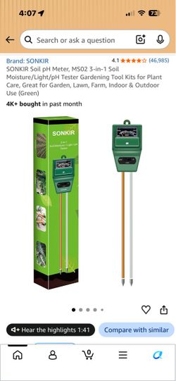 Sonkir MS02 3-in-1 Soil Moisture Light pH Meter