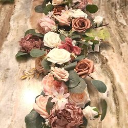 6Ft Artificial Peony Rose Eucalyptus Pink Table Runner & 12 Matching Decor 