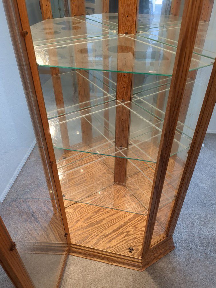 Corner Curio Display Cabinet With Light Adjustable Shelves