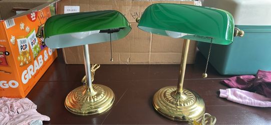 Pair of Green Glass Banker's Desk Lamps