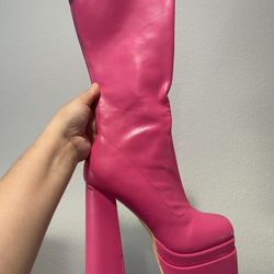 Pink Barbie Berness Pink Barbie Platform Knee High Boots Size 6.5