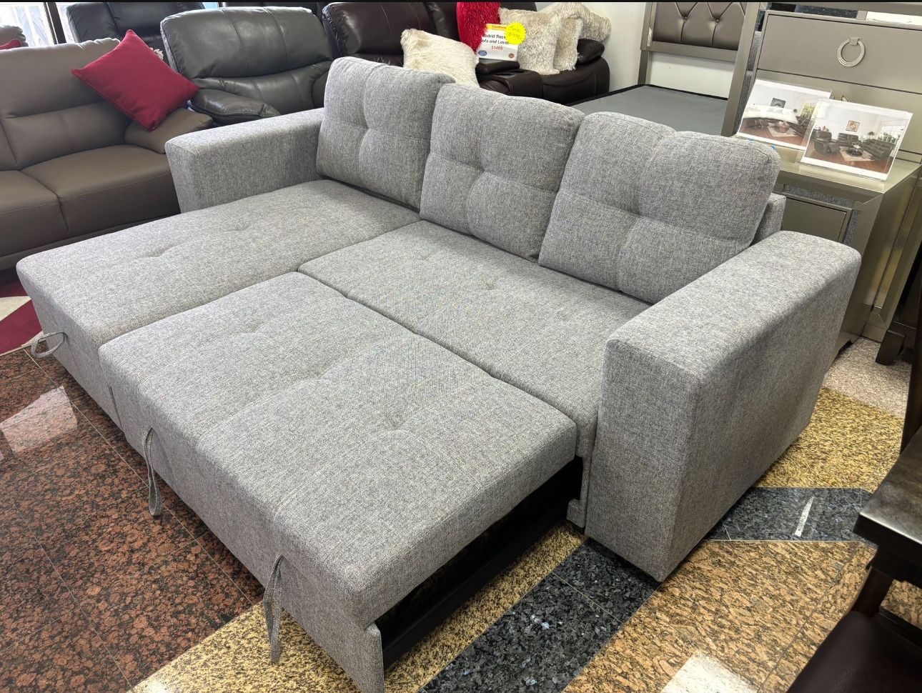 COMFY NEW MONACO REVERSIBLE CHAISE SOFA BED ON SALE ONLY $599. IN STOCK SAME DAY DELIVERY π EASY FINANCING