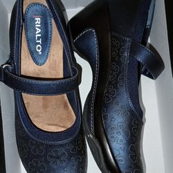 Rialto Small Wedge Mary Jane's, Brand New Sized 7.5, Dark Blue Or Saffiire 
