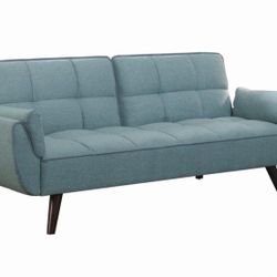 MID CENTURY MODERN WOVEN FABRIC FUTON SOFA SLEEPER BED TURQUOISE BLUE