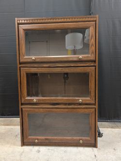 Three-Tier Stacking Oak Barrister Bookcase with Glass Doors