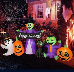 8ft Length Halloween Inflatable Witch, Ghost, Frankenstein Baby, Black Cat with Pumpkin
