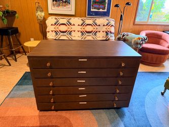 Vintage Mid Century Flat File Map Cabinet 6 Drawer
