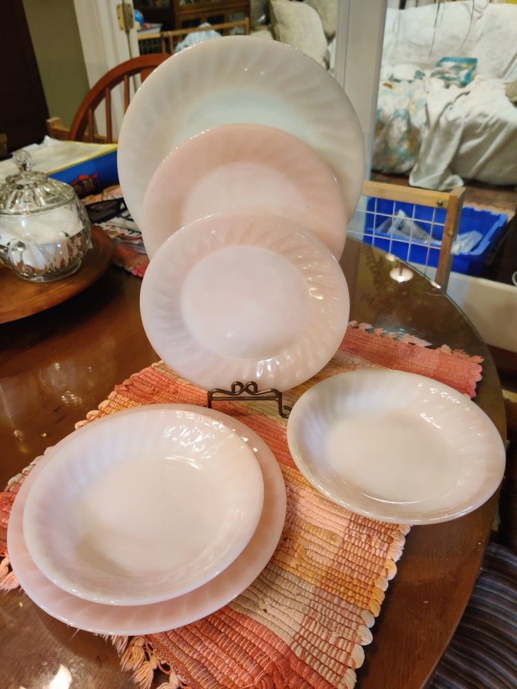 FIRE KING PINK SWIRL DISHES